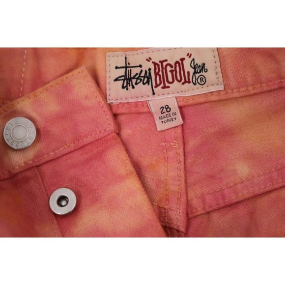Stussy Jeans Mens 28 Wonderland Dye Big Ol Wide Leg Button Fly Pinkish Yellow - Picture 9 of 16
